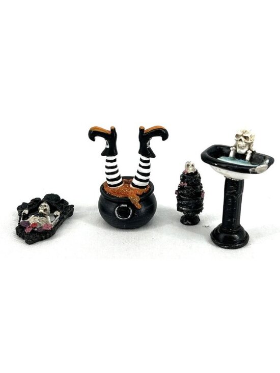 Unbranded Other - Dollhouse Halloween Miniatures Skulls Witches Legs Tiny Decor 3.25" Lot of 4